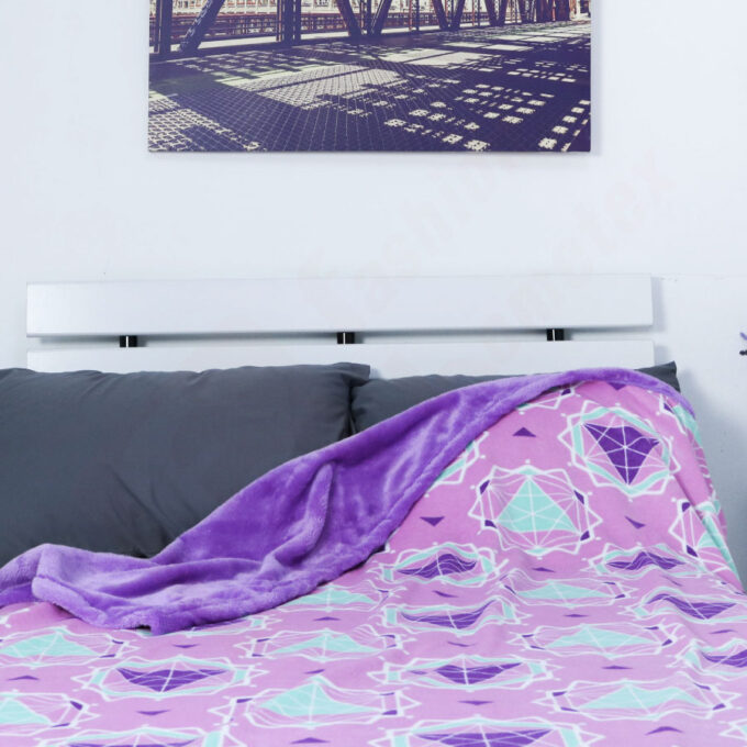 ผ้าห่มลายยิปซีประกบผ้าโพลีบัวสีม่วง ราคาโรงงาน