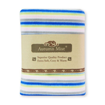 ผ้าห่มฟลีซ ลายริ้ว สีเขียวน้ำเงิน