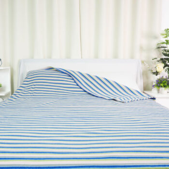 ผ้าห่มฟลีซ ลายริ้ว สีเขียวน้ำเงิน