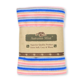 ผ้าห่มฟลีซ ลายริ้ว สีชมพูน้ำเงิน