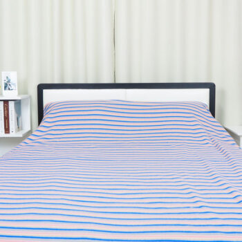 ผ้าห่มฟลีซ ลายริ้ว สีชมพูน้ำเงิน