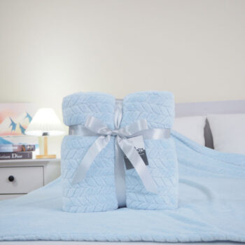 ผ้าห่มเจ๊คการ์ดลายใบไม้ ผ้าห่มนาโน สีฟ้า