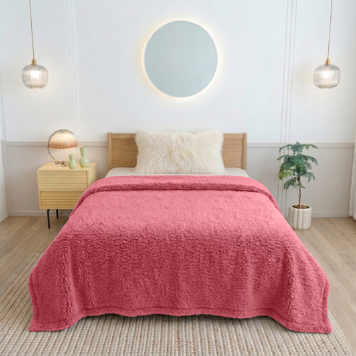 ผ้าห่มขนแกะ 5 ฟุต สีแดง Sherpa Blanket