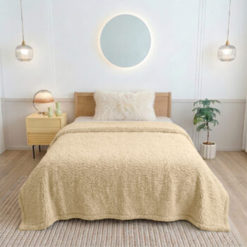 ผ้าห่มขนแกะ 5ฟุต สีเบจ Sherpa Blanket