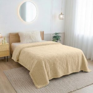 ผ้าห่มขนแกะ 5ฟุต สีเบจ Sherpa Blanket