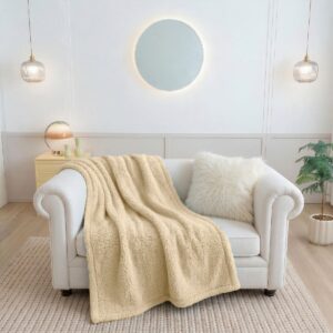 ผ้าห่มขนแกะ 5ฟุต สีเบจ Sherpa Blanket ผ้าห่มขนแกะ 5ฟุต สีเบจ Sherpa Blanket