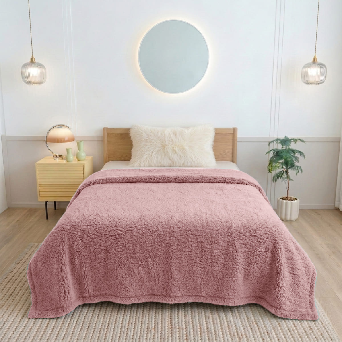 ผ้าห่มขนแกะ 5 ฟุต สีชมพูตุ๋น Sherpa Blanket