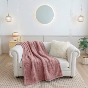 ผ้าห่มขนแกะ 5 ฟุต สีชมพูตุ๋น Sherpa Blanket ผ้าห่มขนแกะ 5 ฟุต สีชมพูตุ๋น Sherpa Blanket