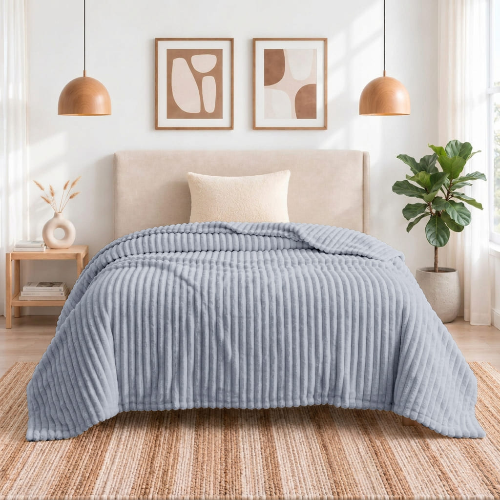 ผ้าห่มลูกฟูก 5 ฟุต สีเทา Corduroy Blanket